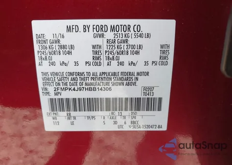 2017 Ford Edge Sel из США, поврежденный, VIN 2FMPK4J97HBB14306